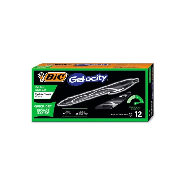 Bic BIC Gel-ocity Quick Dry Retractable Gel Pen, Medium 0.7mm, Black Ink/Barrel, Dozen RGLCG11-BK - main